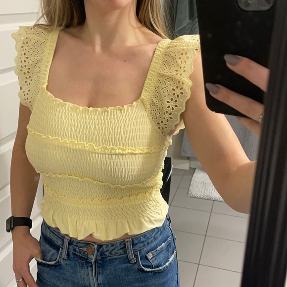 Topshop Shirred Frill Sleeve Top - Picture 2 of 6